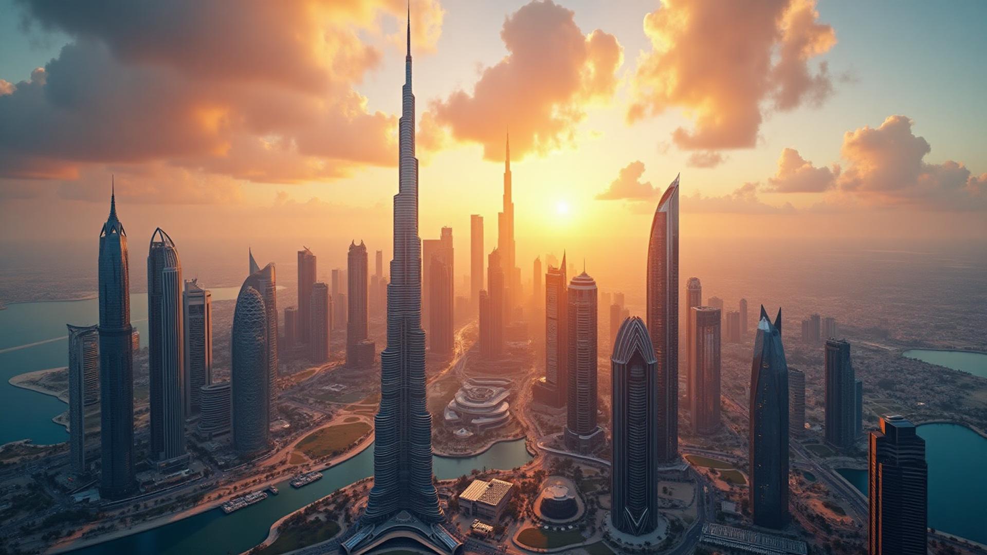 Modern Dubai skyline with iconic skyscrapers and futuristic architecture